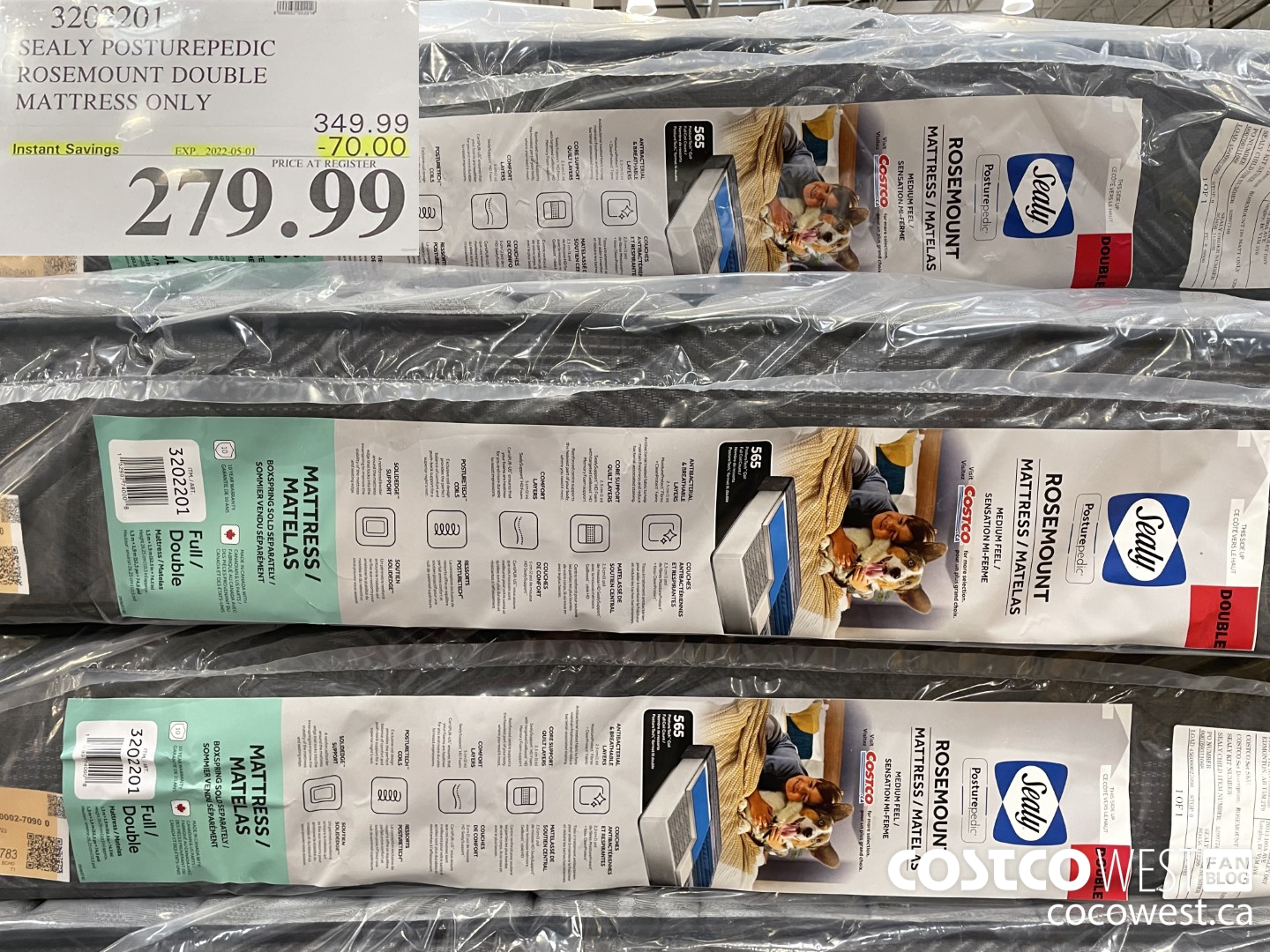 3202201 SEALY POSTUREPEDIC ROSEMOUNT DOUBLE MATTRESS ONLY ($70.00 INSTANT SAVINGS EXPIRES ON 2022-05-01) $279.99