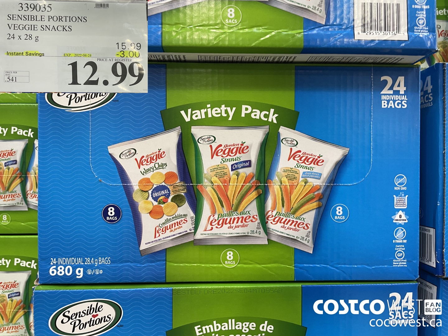 339035 SENSIBLE PORTIONS VEGGIE SNACKS 24 x 28 g ($3.00 INSTANT SAVINGS EXPIRES ON 2022-04-24) $12.99