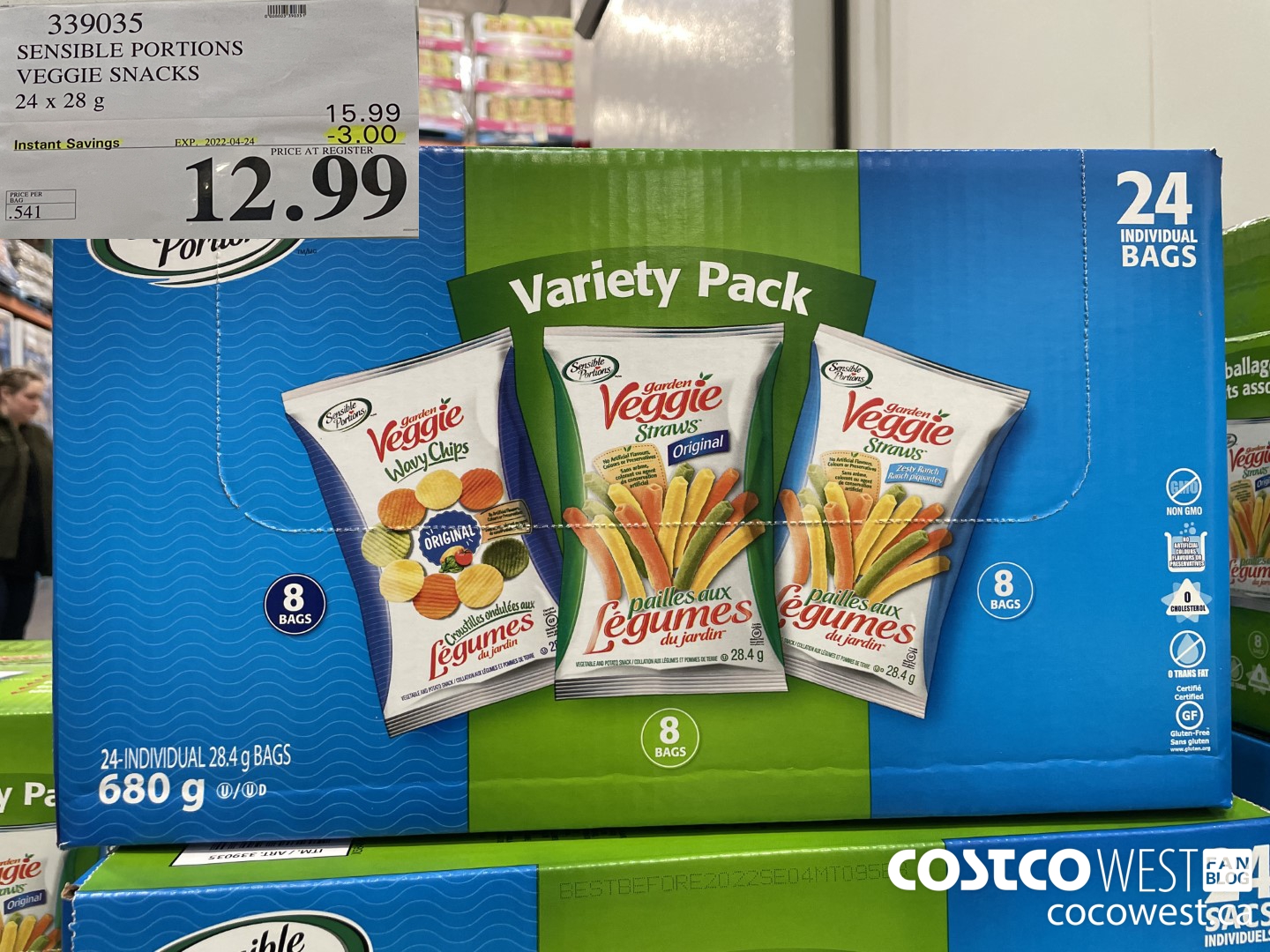 339035 SENSIBLE PORTIONS VEGGIE SNACKS 24 x 28 g ($3.00 INSTANT SAVINGS EXPIRES ON 2022-04-24) $12.99