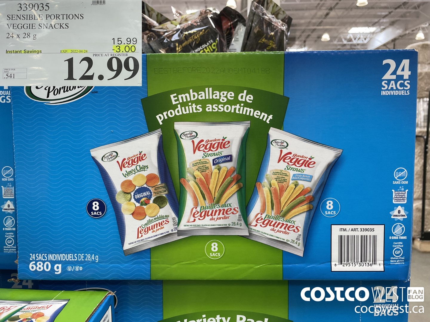 339035 SENSIBLE PORTIONS VEGGIE SNACK 24 x 28 g ($3.00 INSTANT SAVINGS EXPIRES ON 2022-04-24) $12.99