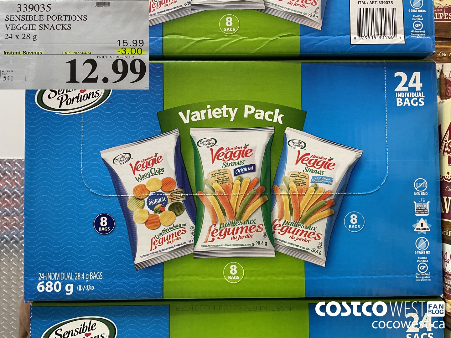 339035 SENSIBLE PORTIONS VEGGIE SNACK 24 x 28 g ($3.00 INSTANT SAVINGS EXPIRES ON 2022-04-24) $12.99