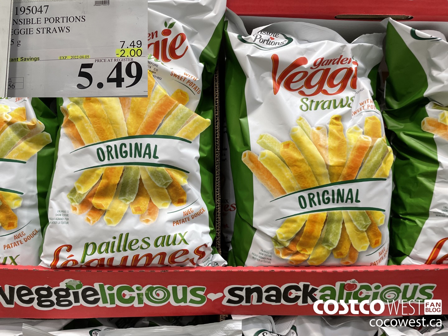 195047 SENSIBLE PORTIONS VEGGIE STRAWS 475 g ($2.00 INSTANT SAVINGS EXPIRES ON 2022-04-05) $5.49