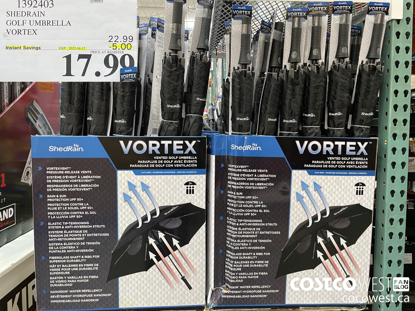 1392403 SHEDRAIN GOLF UMBRELLA VORTEX ($5.00 INSTANT SAVINGS EXPIRES ON 2022-04-17) $17.99