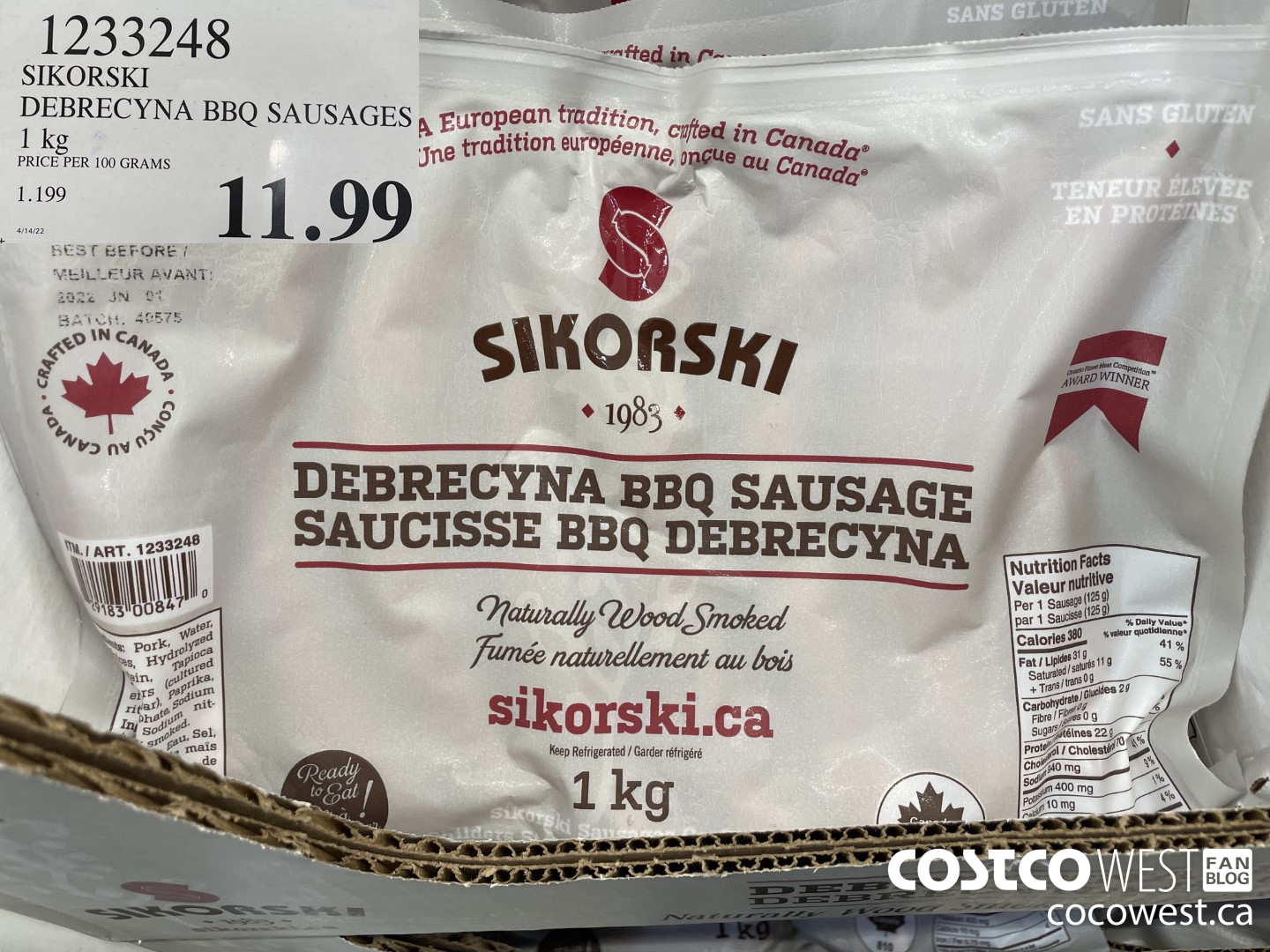 1233248 SIKORSKI DEBRECYNA BBQ SAUSAGES 1 KG $11.99