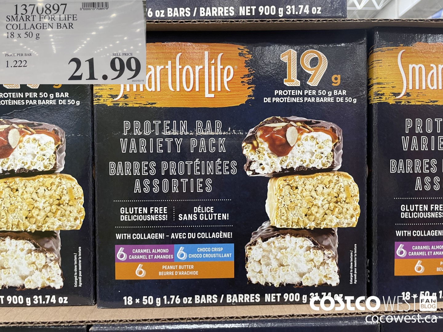 1370897 SMART FOR LIFE COLLAGEN BAR 18 X 50 G $21.99