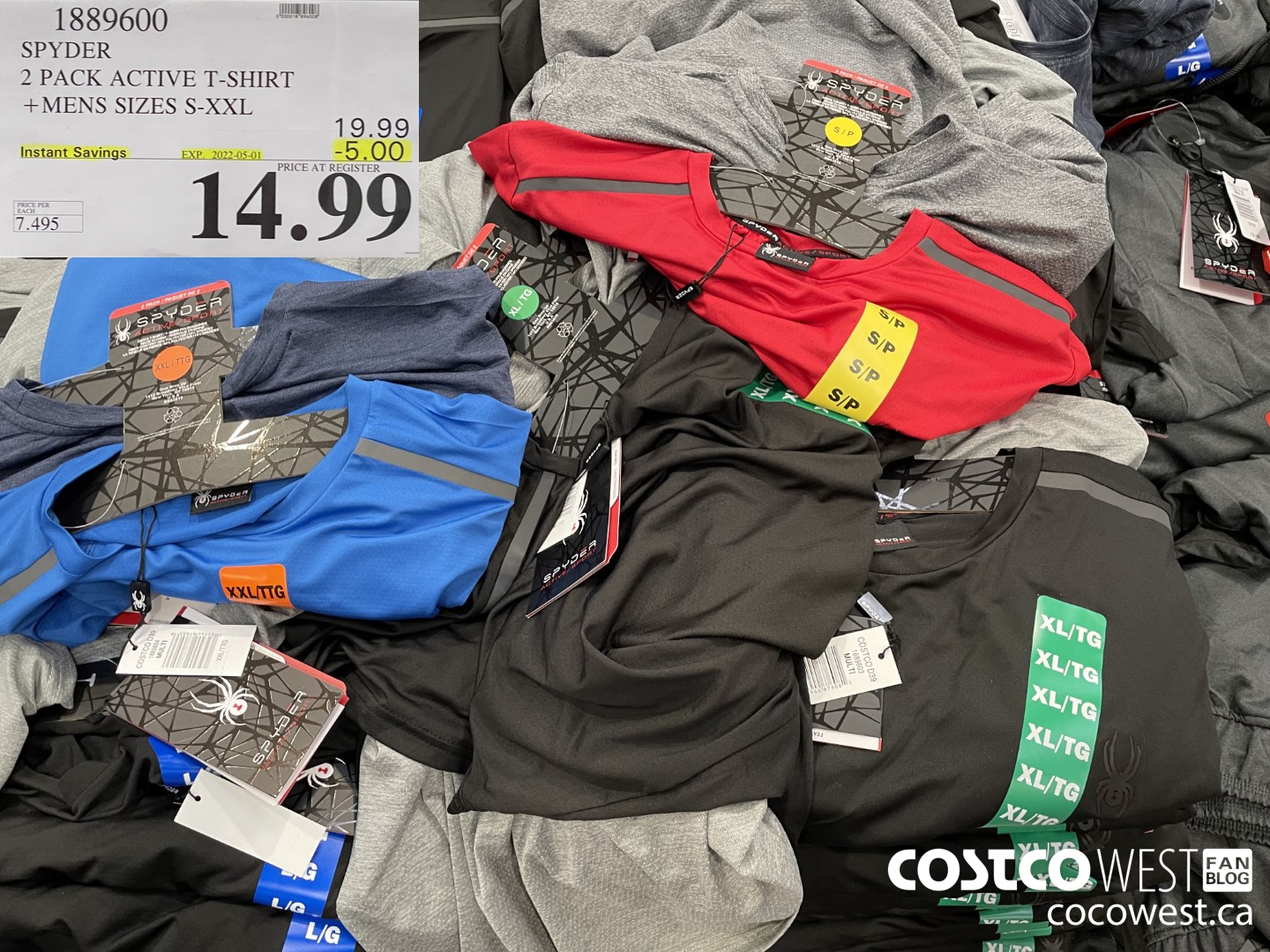 1889600 SPYDER 2 PACK ACTIVE T-SHIRT MENS SIZES S-XXL ($5.00 INSTANT SAVINGS EXPIRES ON 2022-05-01) $14.99