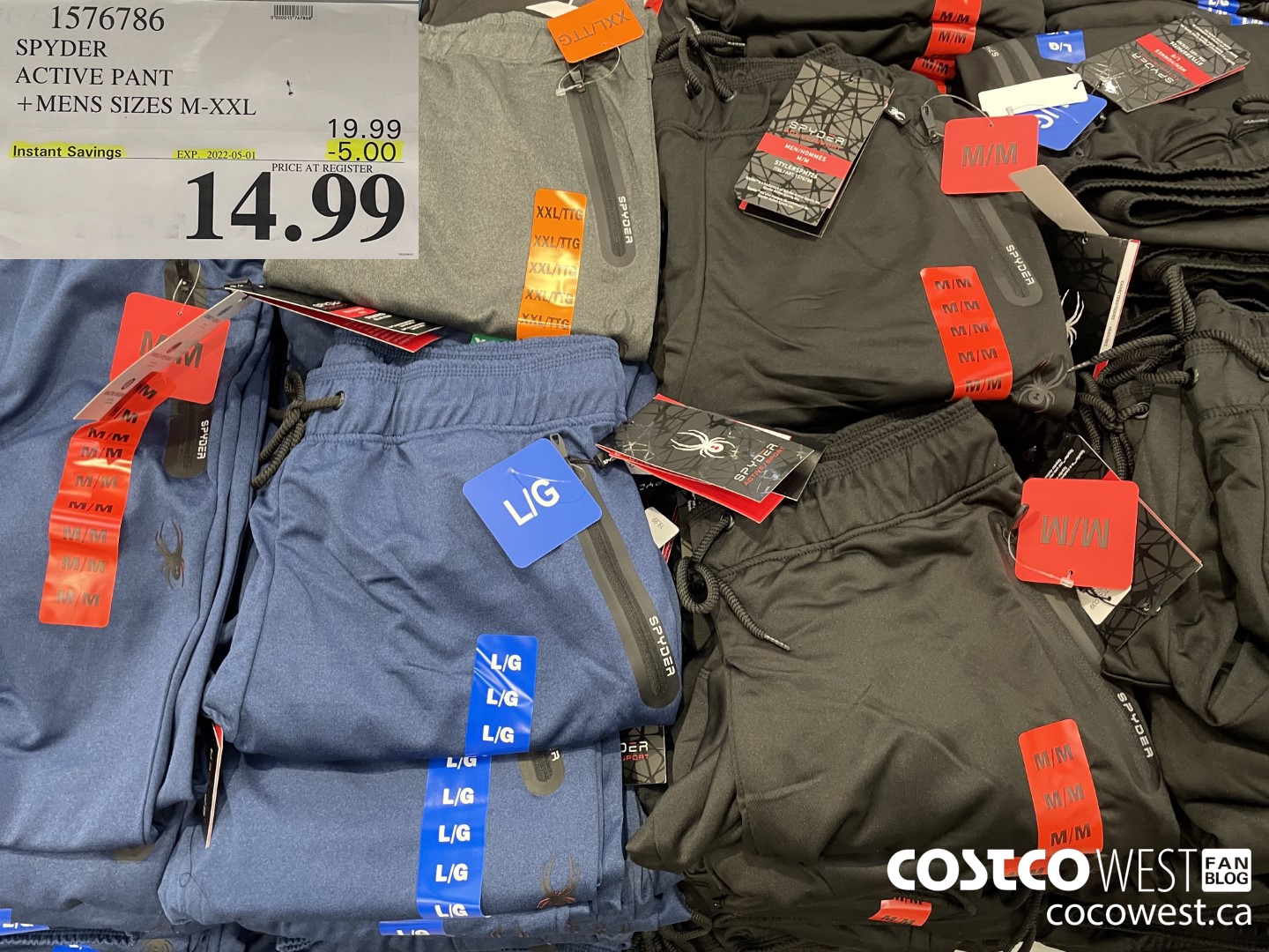 1576786 SPYDER ACTIVE PANT MENS SIZES M-XXL ($5.00 INSTANT SAVINGS EXPIRES ON 2022-05-01) $14.99