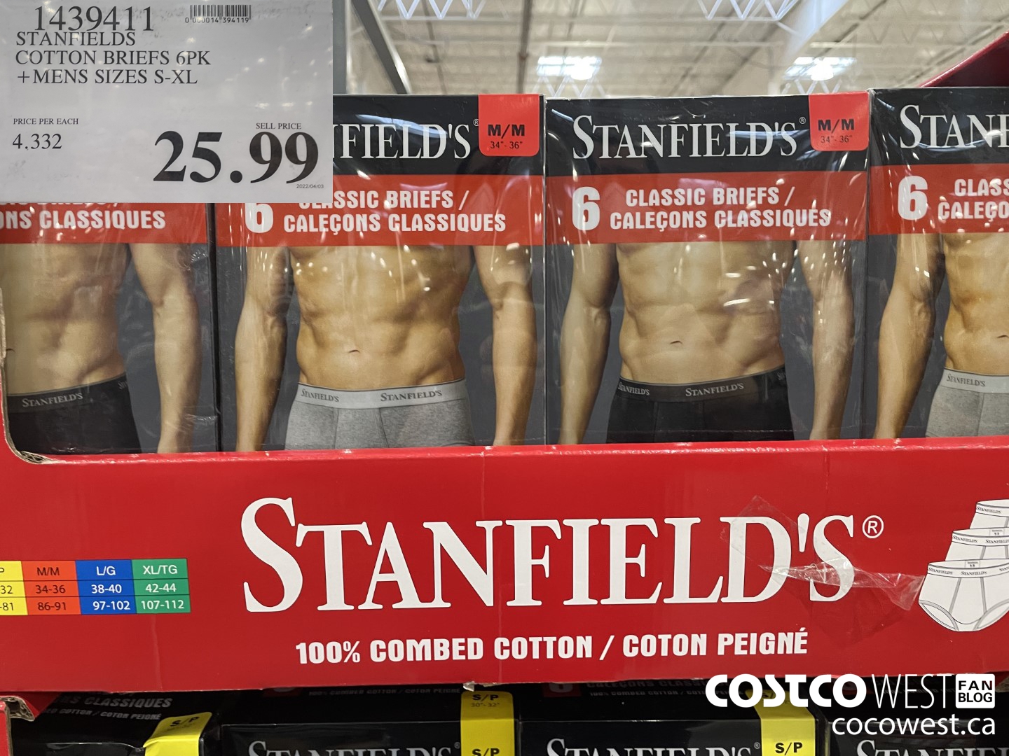 1439411 STANFIELDS COTTON BRIEFS 6PK MENS SIZES S-XL $25.99