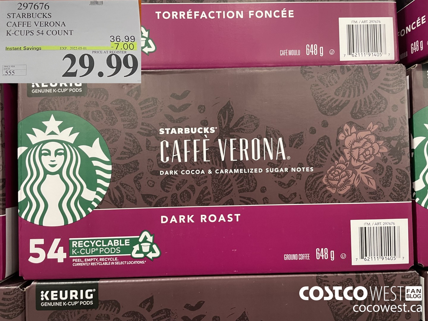 297676 STARBUCKS CAFFE VERONA K-CUPS 54 COUNT ($7.00 INSTANT SAVINGS EXPIRES ON 2022-05-01) $29.99