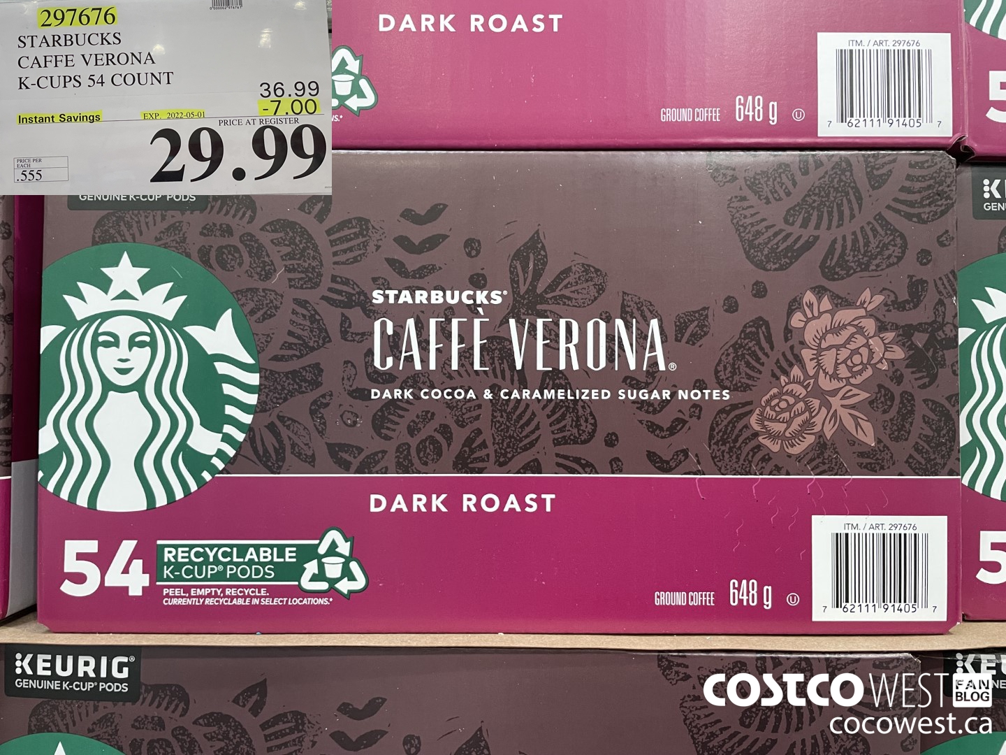 297676 STARBUCKS CAFFE VERONA K-CUPS 54 COUNT ($7.00 INSTANT SAVINGS EXPIRES ON 2022-05-01) $29.99