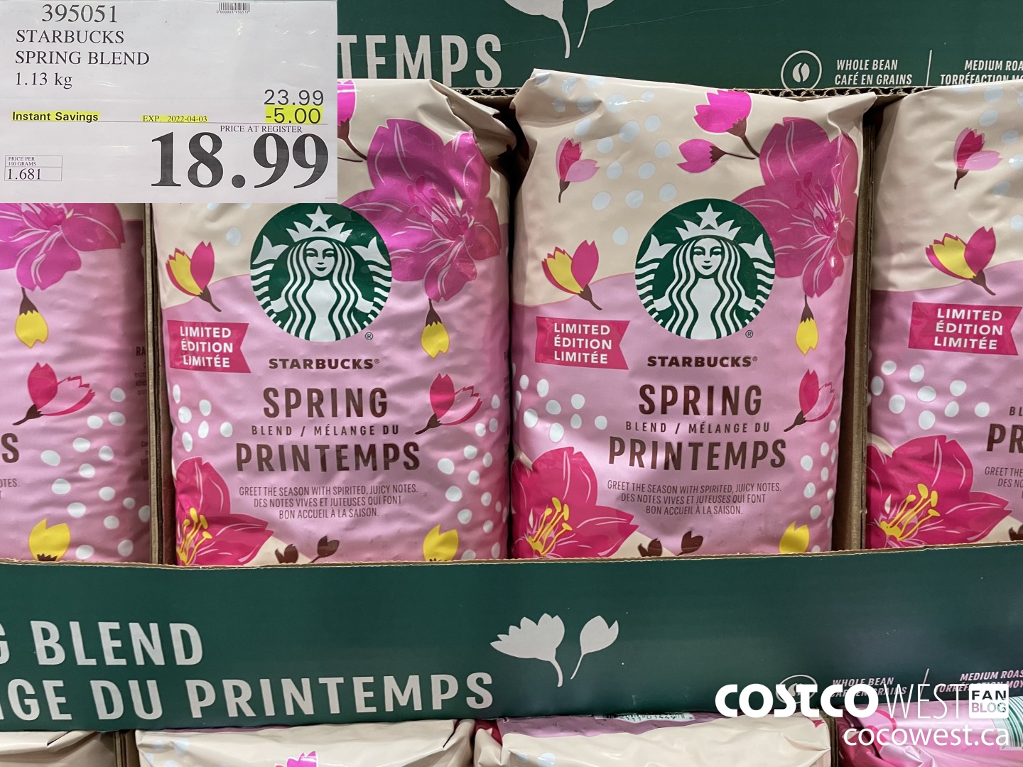 395051 STARBUCKS SPRING BLEND 1.13 kg ($5.00 INSTANT SAVINGS EXPIRES ON 2022-04-03) $18.99