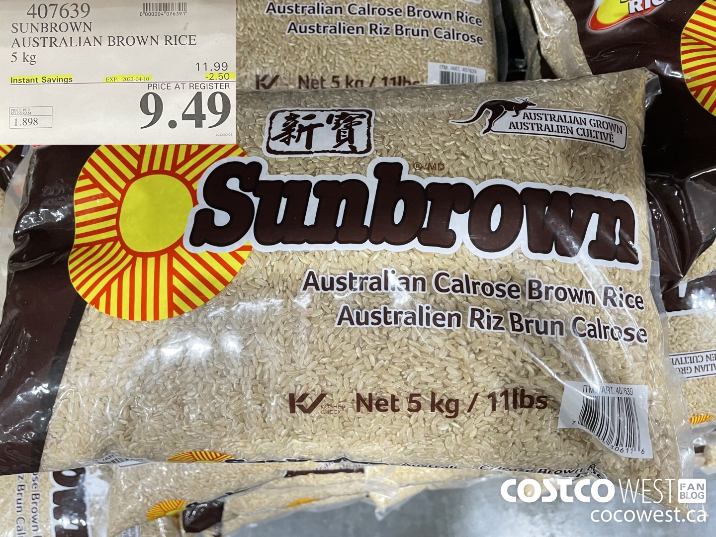 407639 SUNBROWN AUSTRALIAN BROWN RICE 5 kg ($2.50 INSTANT SAVINGS EXPIRES ON 2022-04-10) $9.49