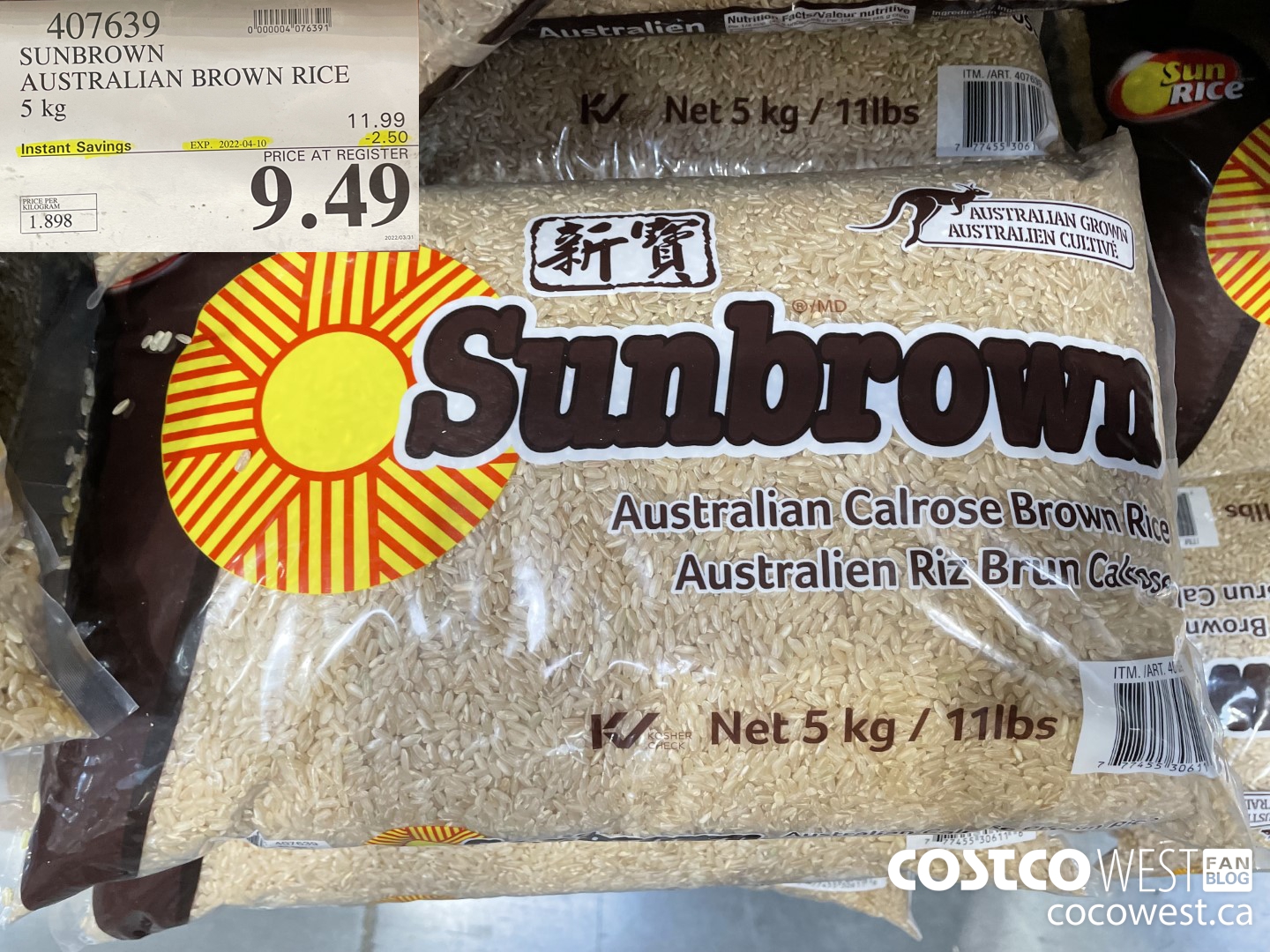 407639 SUNBROWN AUSTRALIAN BROWN RICE 5 kg ($2.50 INSTANT SAVINGS EXPIRES ON 2022-04-10) $9.49