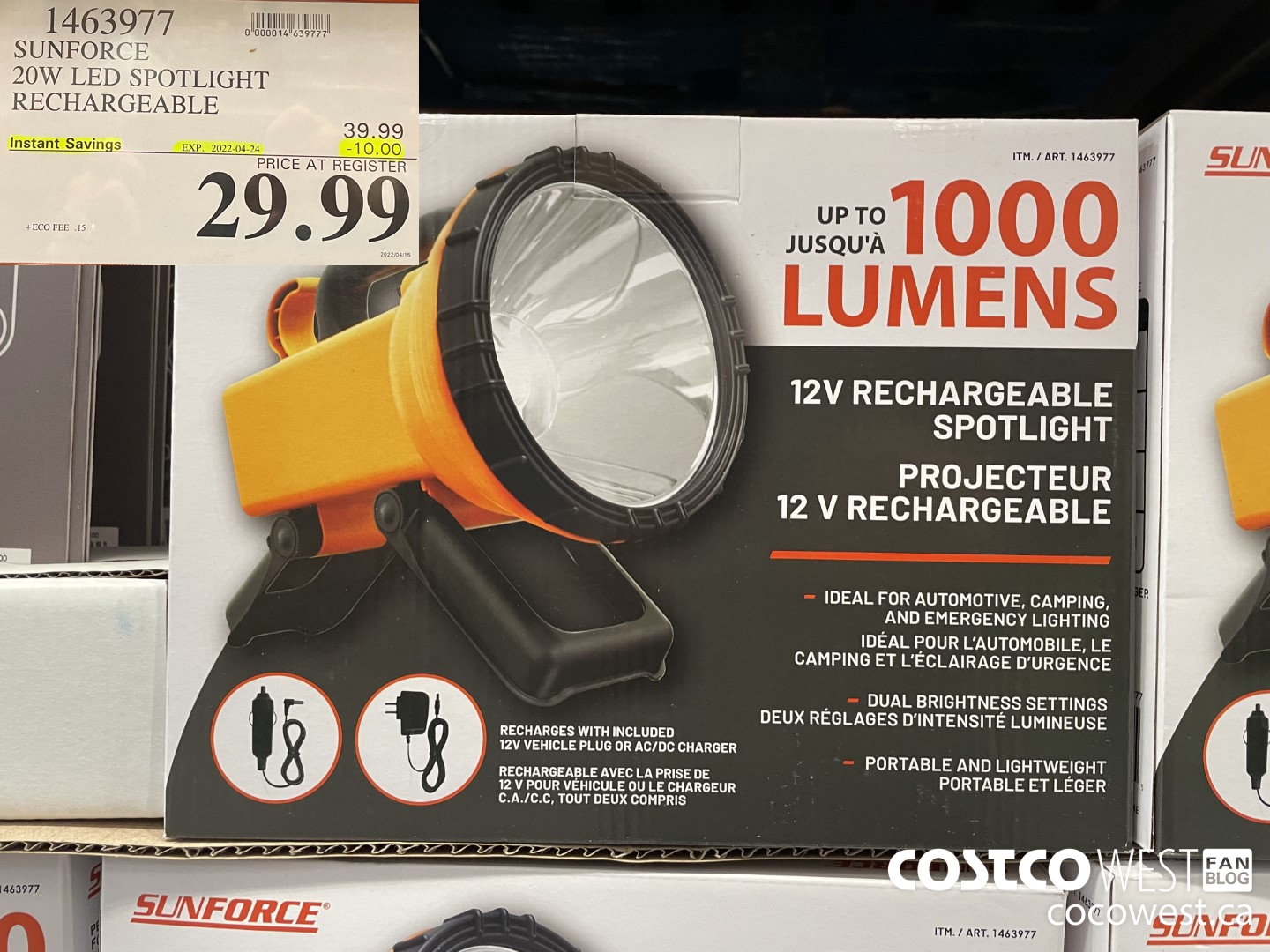 1463977 SUNFORCE 20W LED SPOTLIGHT RECHARGEABLE  ($10.00 INSTANT SAVINGS EXPIRES ON 2022-04-24) $29.99