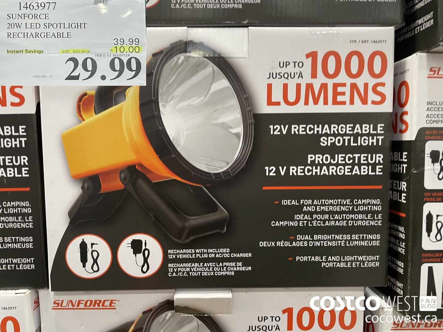 1463977 SUNFORCE 20W LED SPOTLIGHT RECHARGEABLE  ($10.00 INSTANT SAVINGS EXPIRES ON 2022-04-24) $29.99