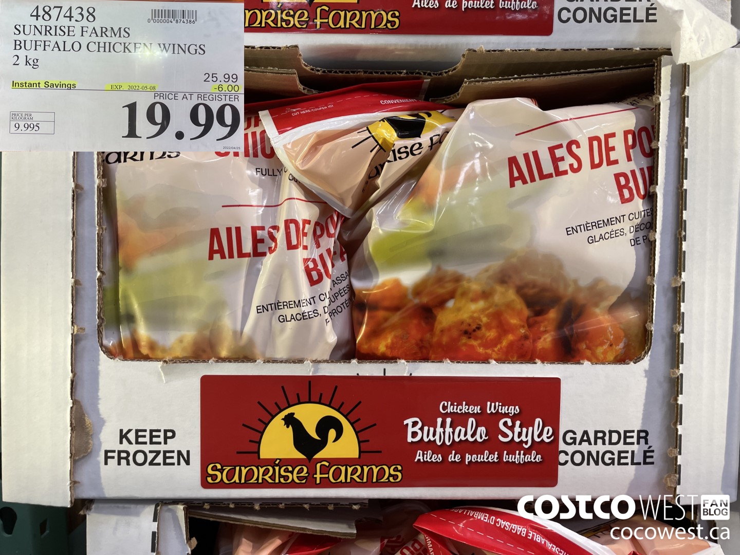 487438 SUNRISE FARMS BUFFALO CHICKEN WINGS 2 kg ($6.00 INSTANT SAVINGS EXPIRES ON 2022-05-08) $19.99