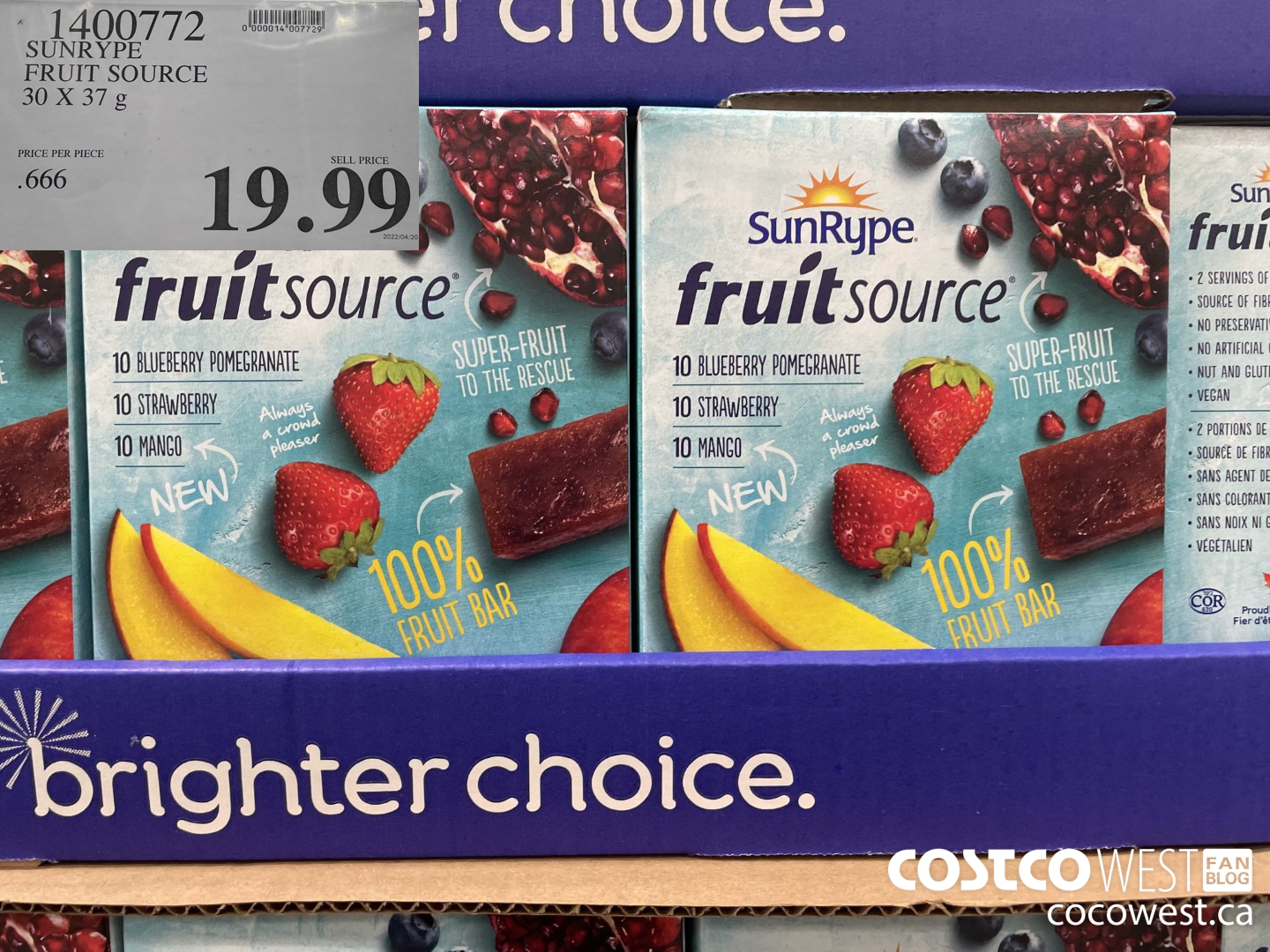 1400772 SUNRYPE FRUIT SOURCE 30 X 37 G $19.99