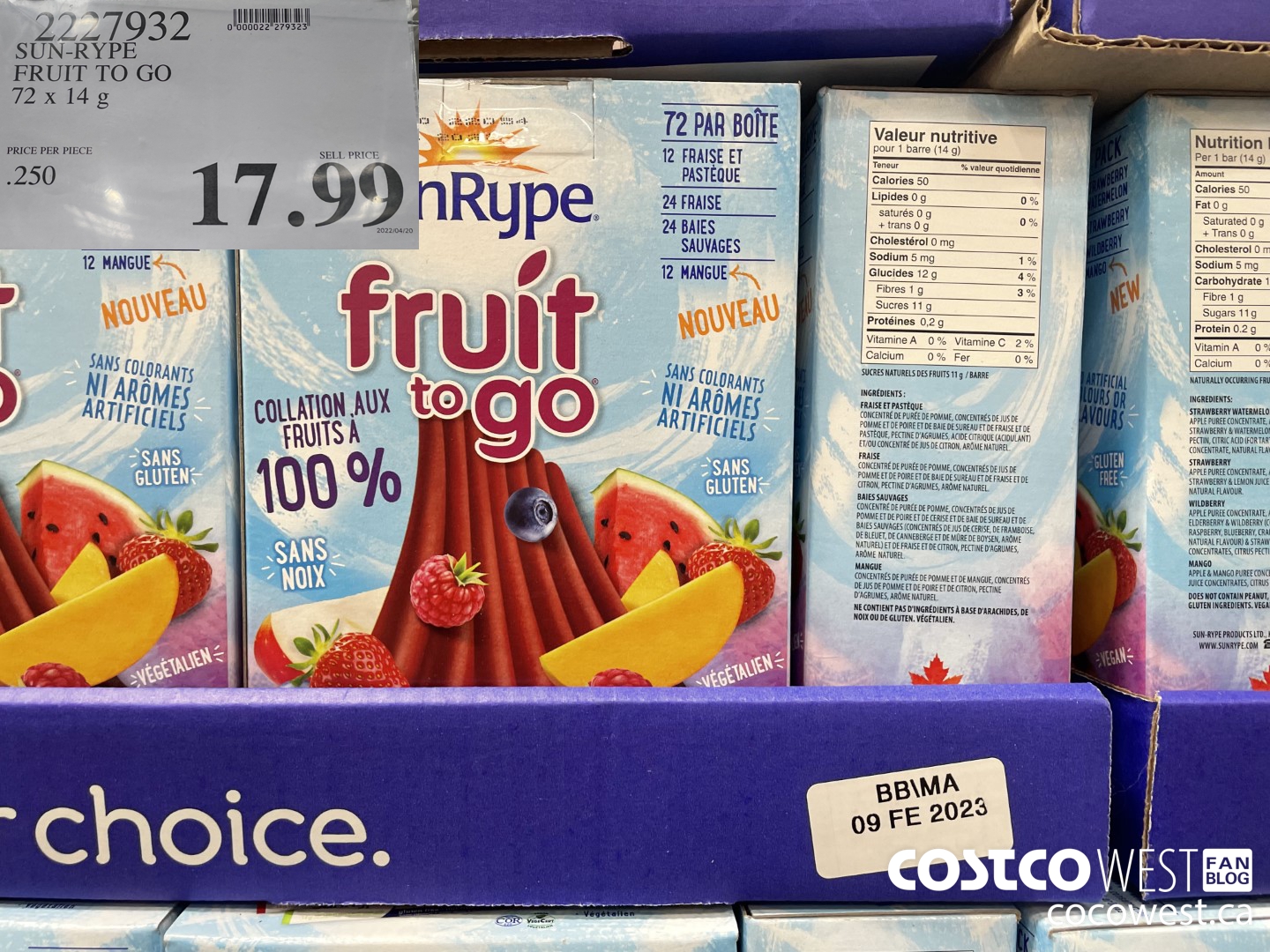 2227932 SUN-RYPE FRUIT TO GO 72 x 14g $17.99
