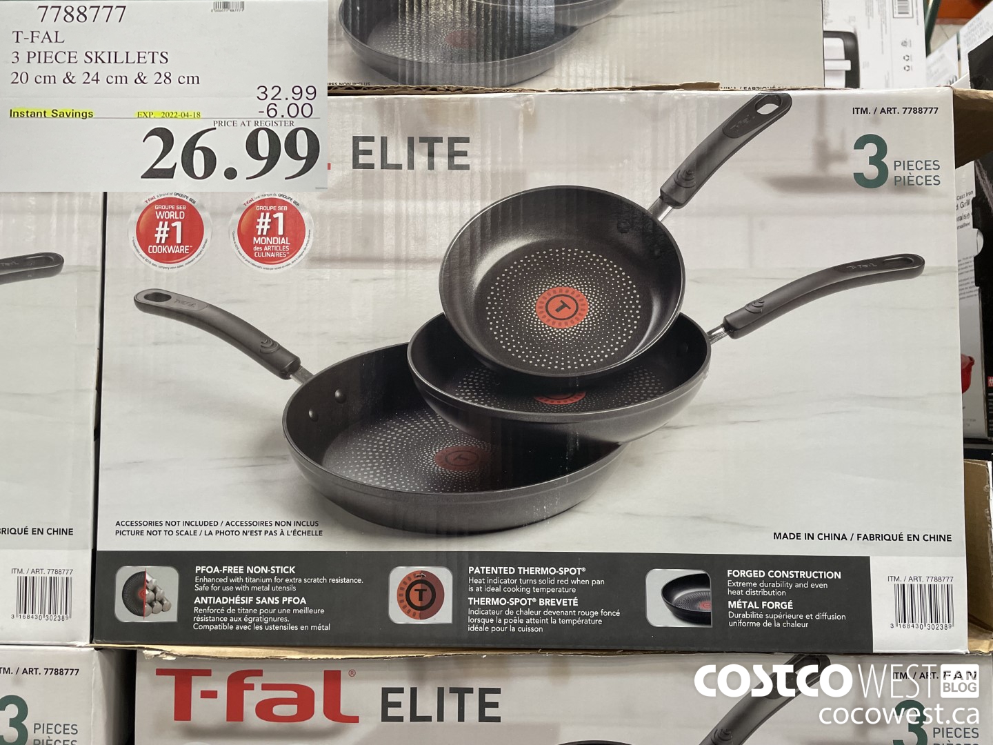 7788777 T-FAL 3 PIECE SKILLETS 20 cm & 24 cm & 28 cm ($6.00 INSTANT SAVINGS EXPIRES ON 2022-04-18) $26.99