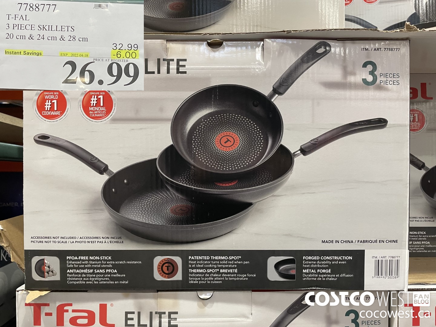 7788777 T-FAL 3 PIECE SKILLETS 20 cm & 24 cm & 28 cm ($6.00 INSTANT SAVINGS EXPIRES ON 2022-04-18) $26.99