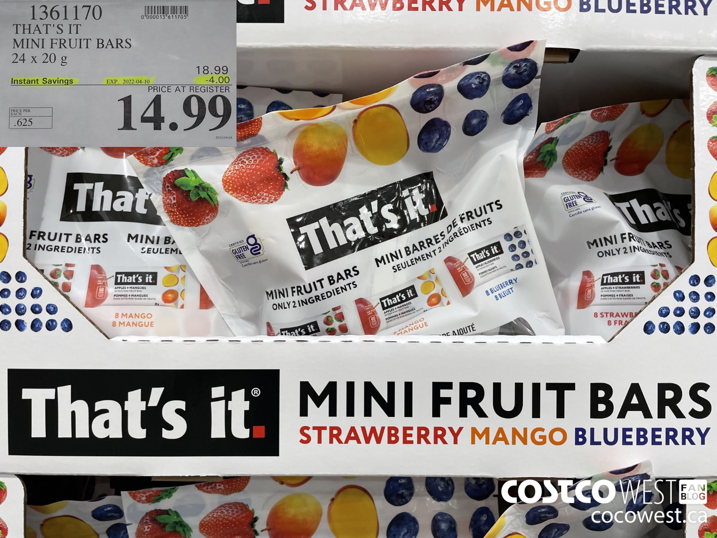 1361170 THAT'S IT MINI FRUIT BARS 24 x 20g ($4.00 INSTANT SAVINGS EXPIRES ON 2022-04-10) $14.99