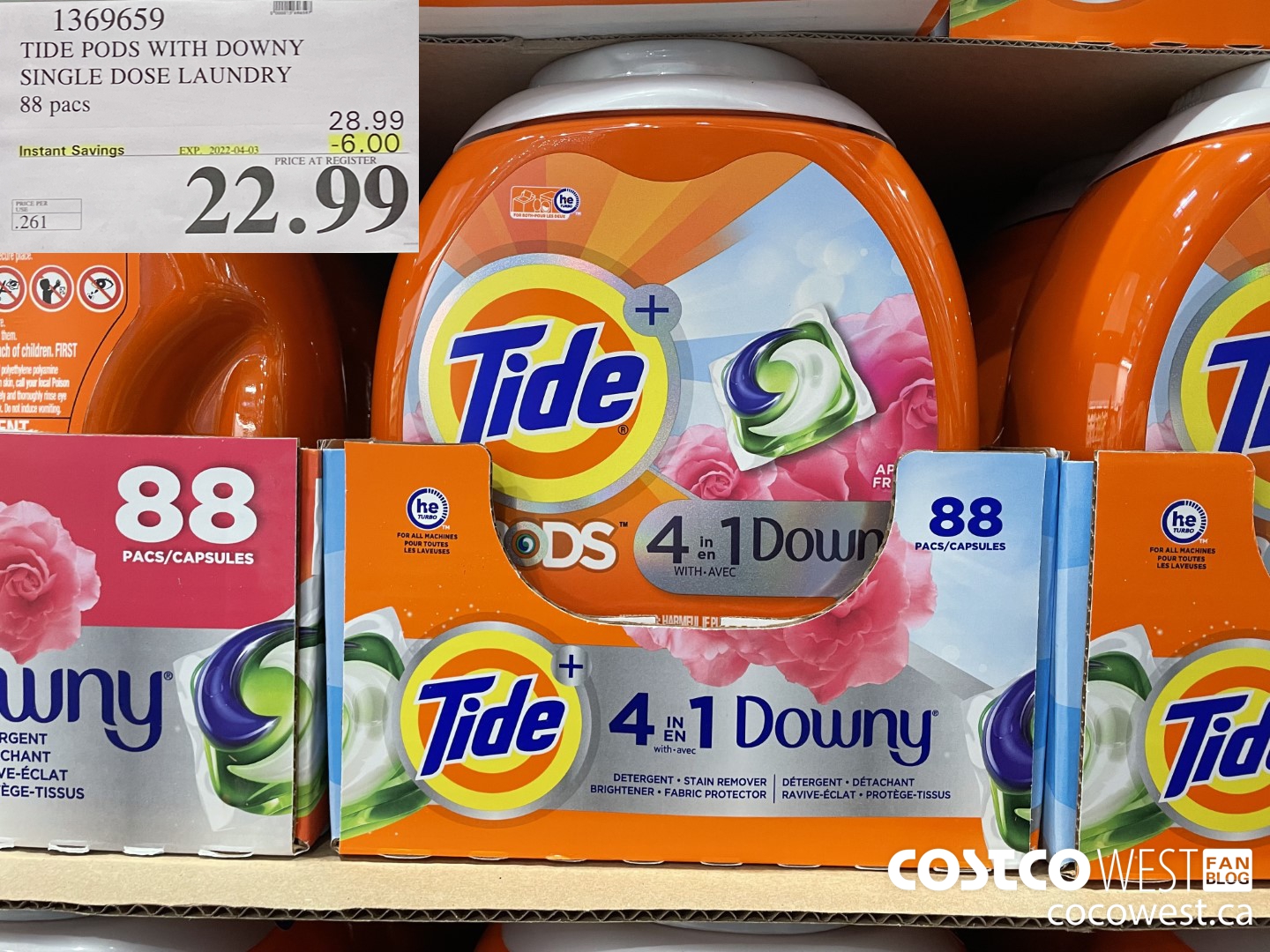 1369659 TIDE PODS WITH DOWNY SINGLE DOSE LAUNDRY 88 pacs ($6.00 INSTANT SAVINGS EXPIRES ON 2022-04-03) $22.99