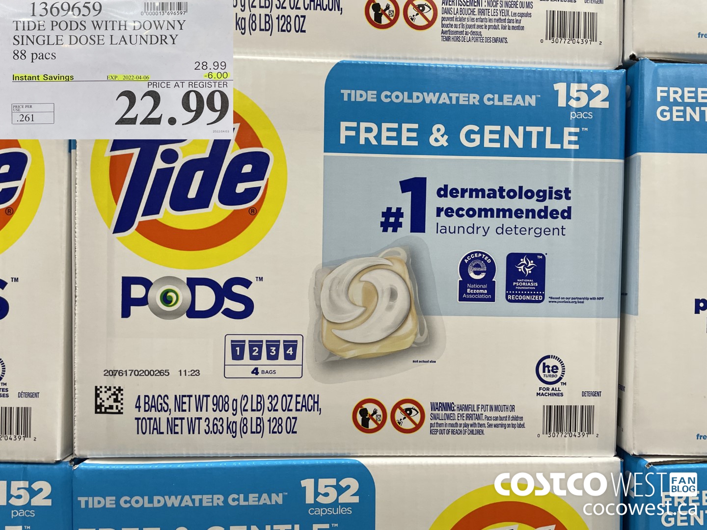 1369659 TIDE PODS WITH DOWNY SINGLE DOSE LAUNDRY 88 pacs ($6.00 INSTANT SAVINGS EXPIRES ON 2022-04-06) $22.99