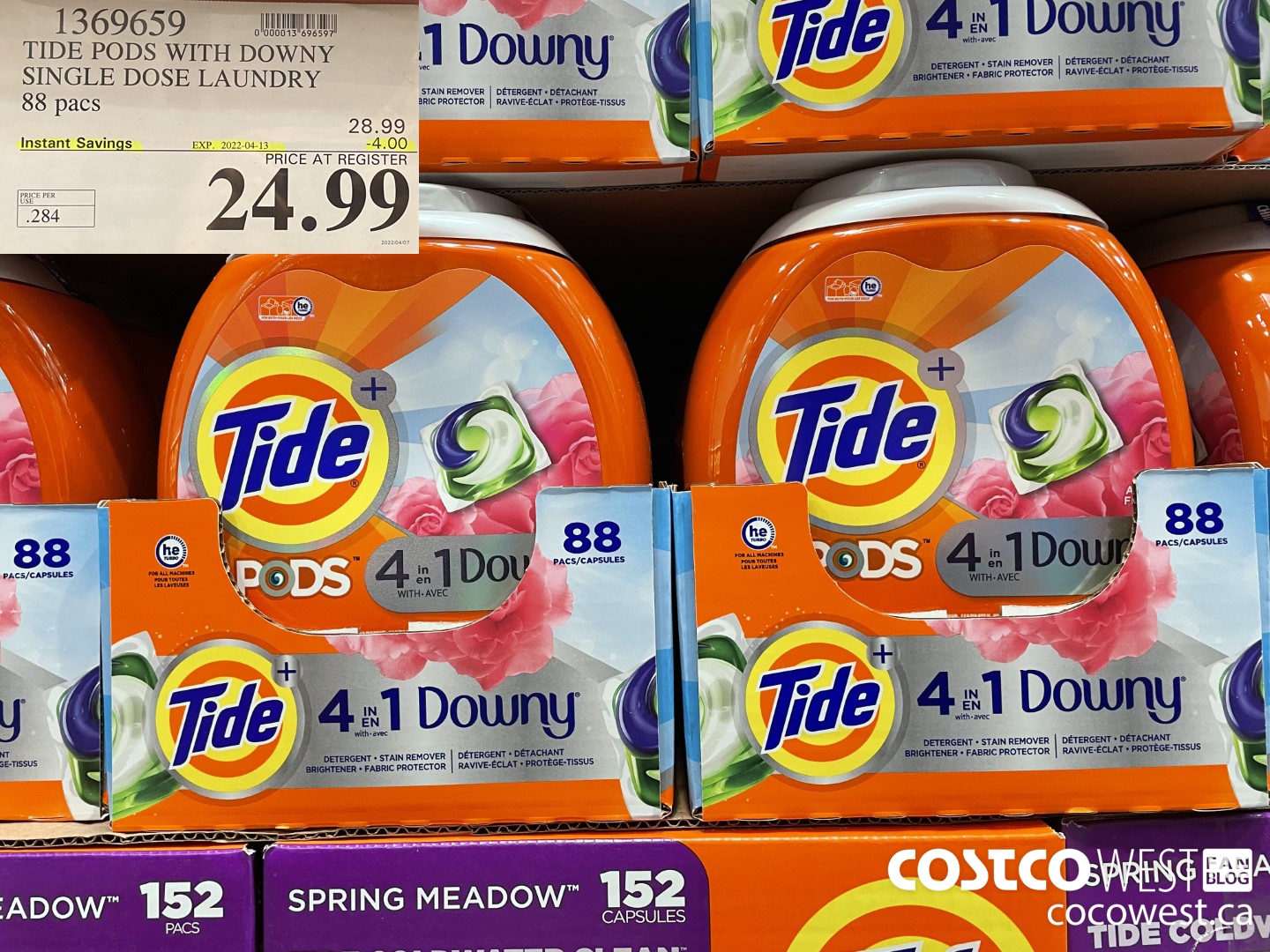 1369659 TIDE PODS WITH DOWNY SINGLE DOSE LAUNDRY 88 pacs ($4.00 INSTANT SAVINGS EXPIRES ON 2022-04-13) $24.99