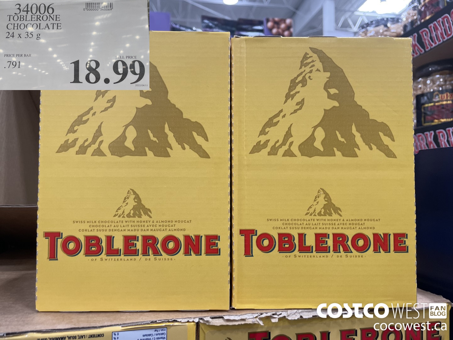 34006 TOBLERONE CHOCOLATE 24 x 35g $18.99