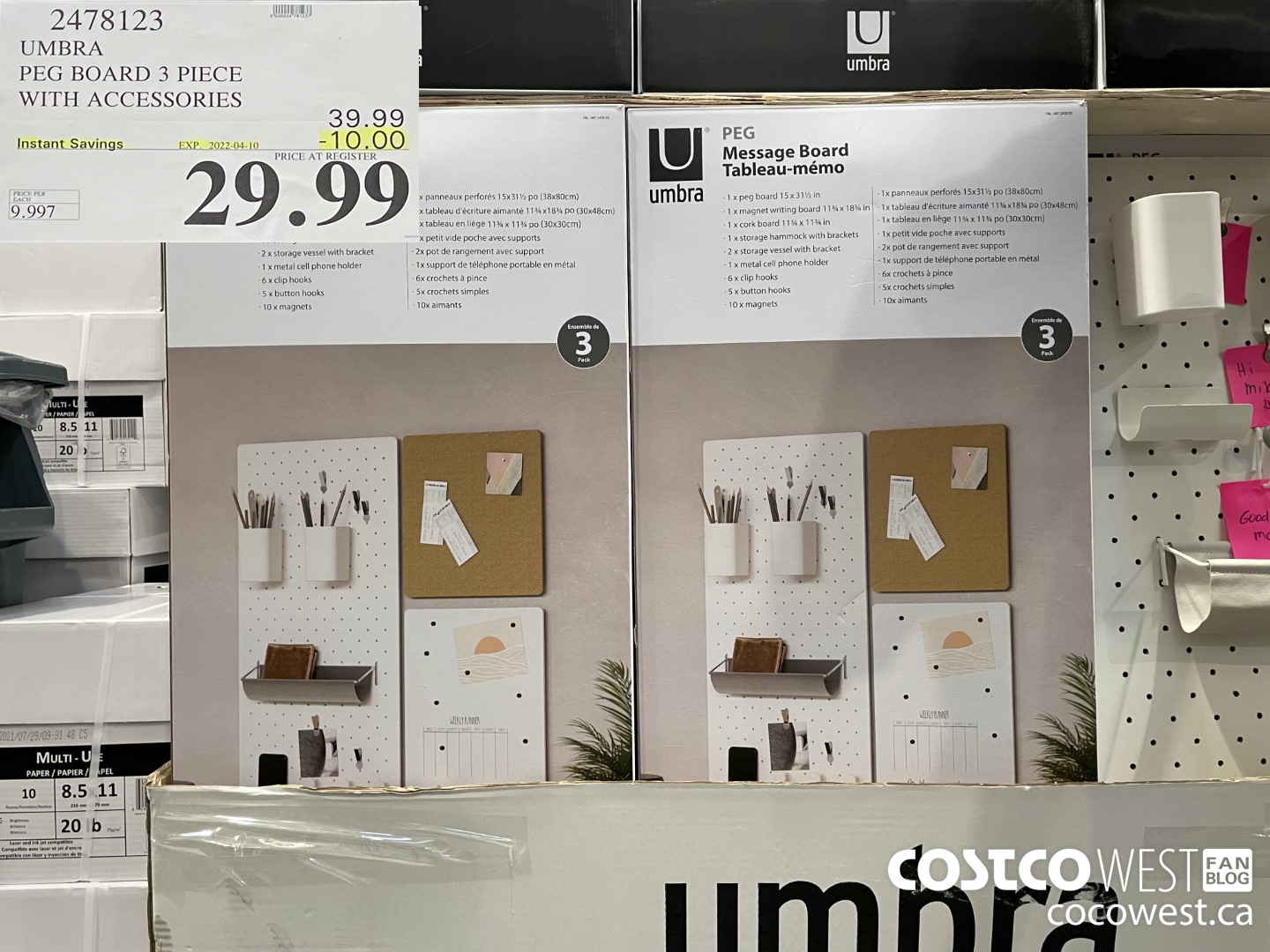 2478123 UMBRA PEG BOARD 3 PIECE WITH ACCESSORIES ($10.00 INSTANT SAVINGS EXPIRES ON 2022-04-10) $29.99