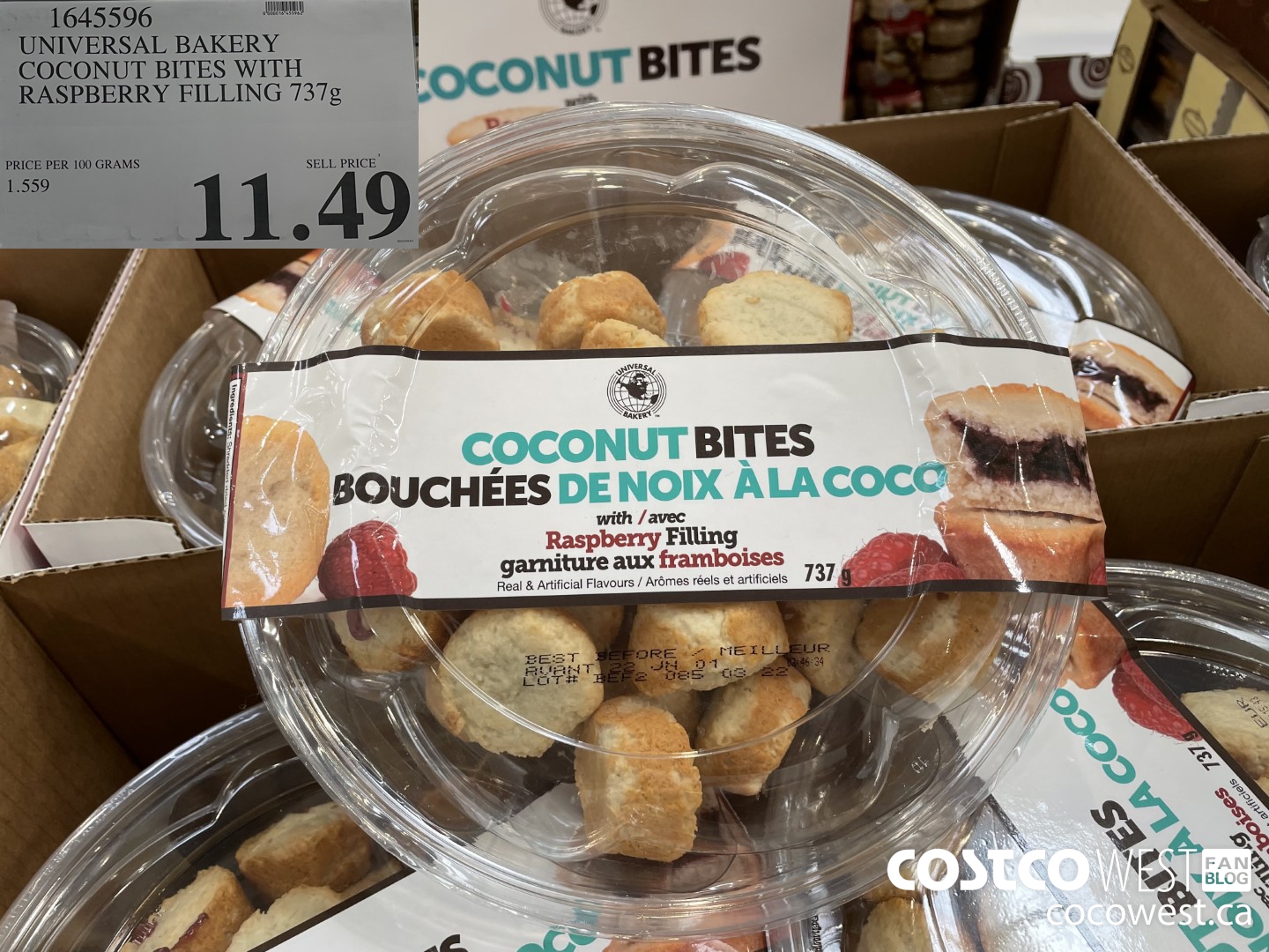 1645596 UNIVERSAL BAKERY COCONUT BITES WITH RASPBERRY FILLING 737g $11.49