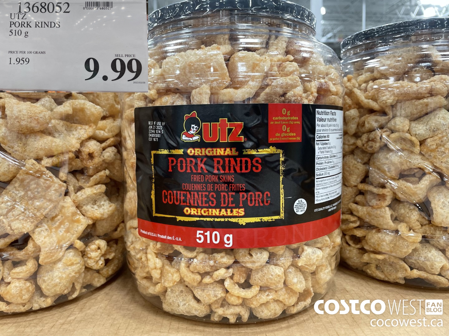 1368052 UTZ PORK RINDS 510 g $9.99