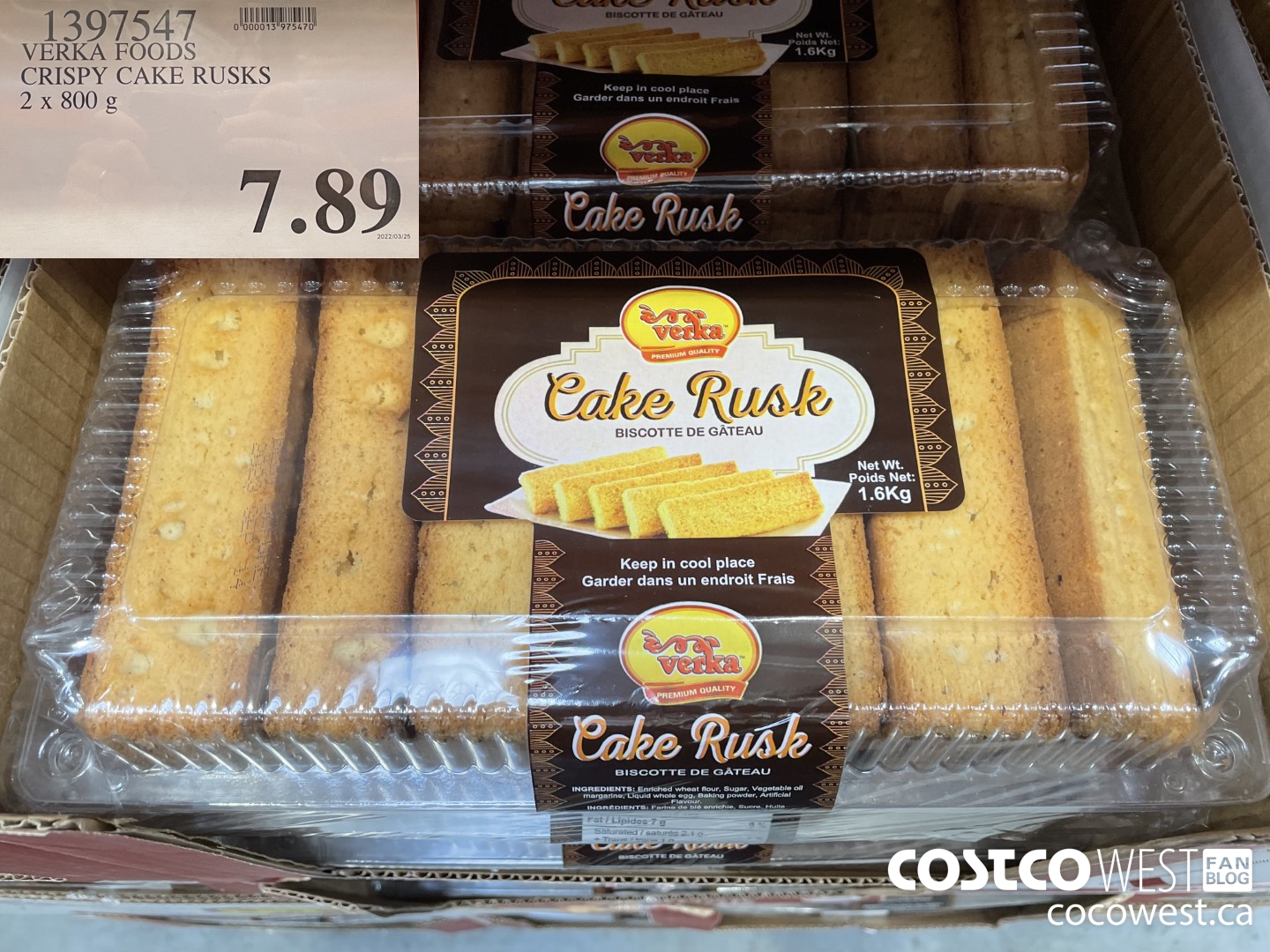 1397547 VERKA FOODS CRISPY CAKE RUSKS 2 X 800G $7.89