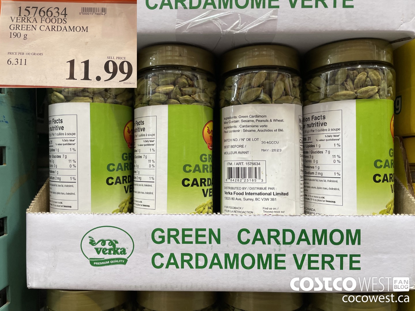 1576634 VERKA FOODS GREEN CARDAMOM 190 g $11.99
