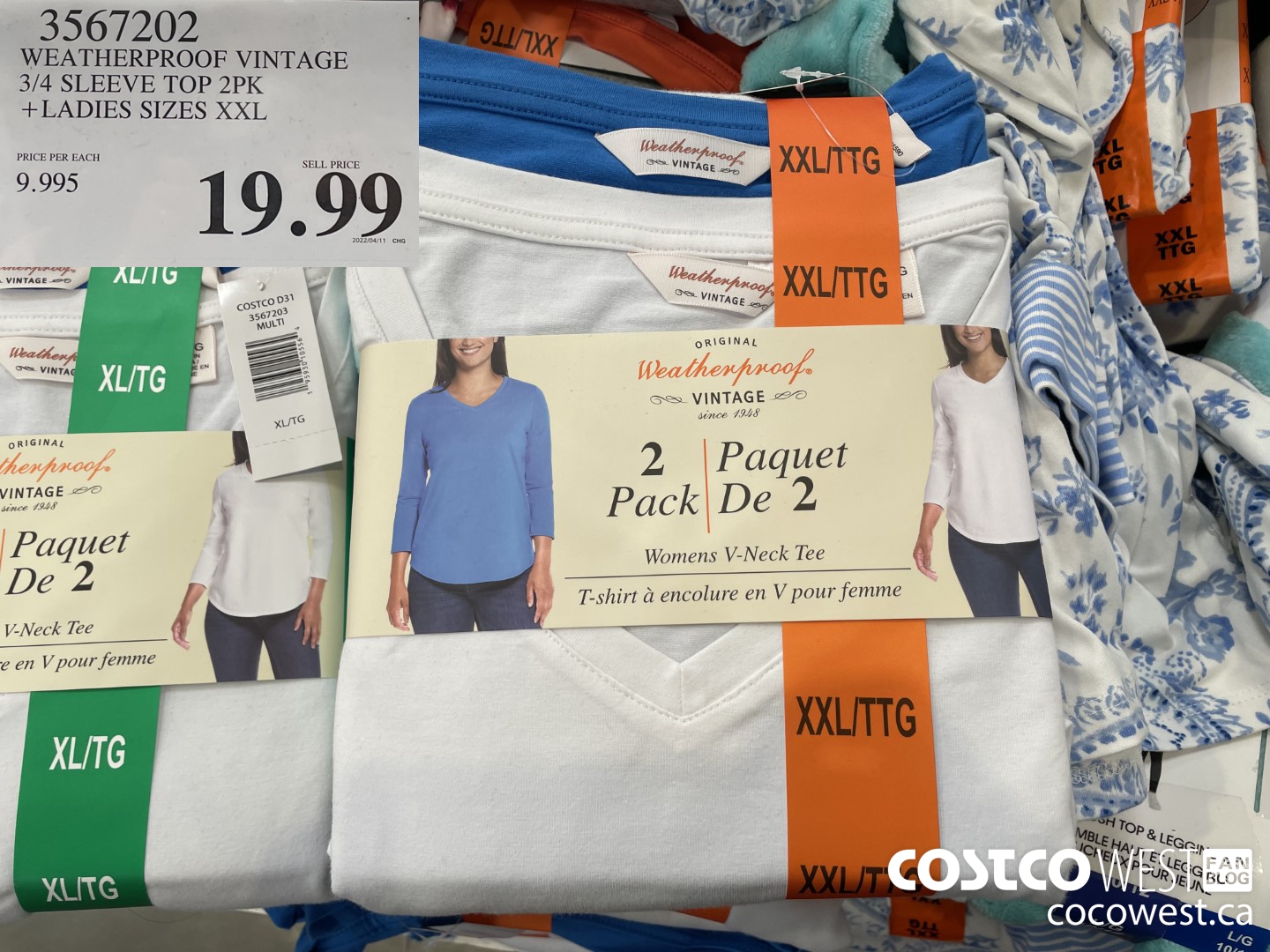 3567202 WEATHERPROOF VINTAGE 3/4 SLEEVE TOP 2PK LADIES SIZES XXL $19.99