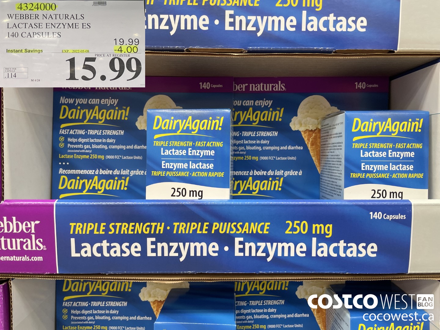 4324000 WEBBER LACTASE ENZYME ES 140 CAPSULES ($4.00 INSTANT SAVINGS EXPIRES ON 2022-05-08) $15.99