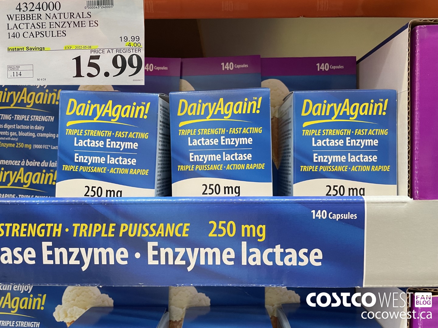 4324000 WEBBER LACTASE ENZYME ES 140 CAPSULES ($4.00 INSTANT SAVINGS EXPIRES ON 2022-05-08) $15.99