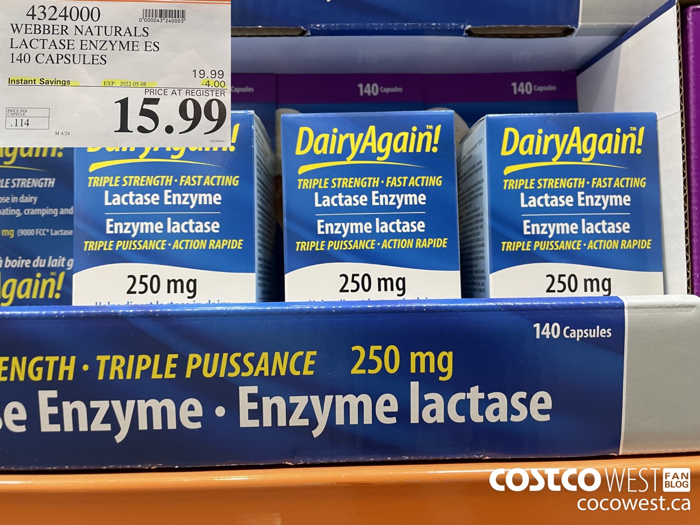 4324000 WEBBER LACTASE ENZYME ES 140 CAPSULES ($4.00 INSTANT SAVINGS EXPIRES ON 2022-05-08) $15.99