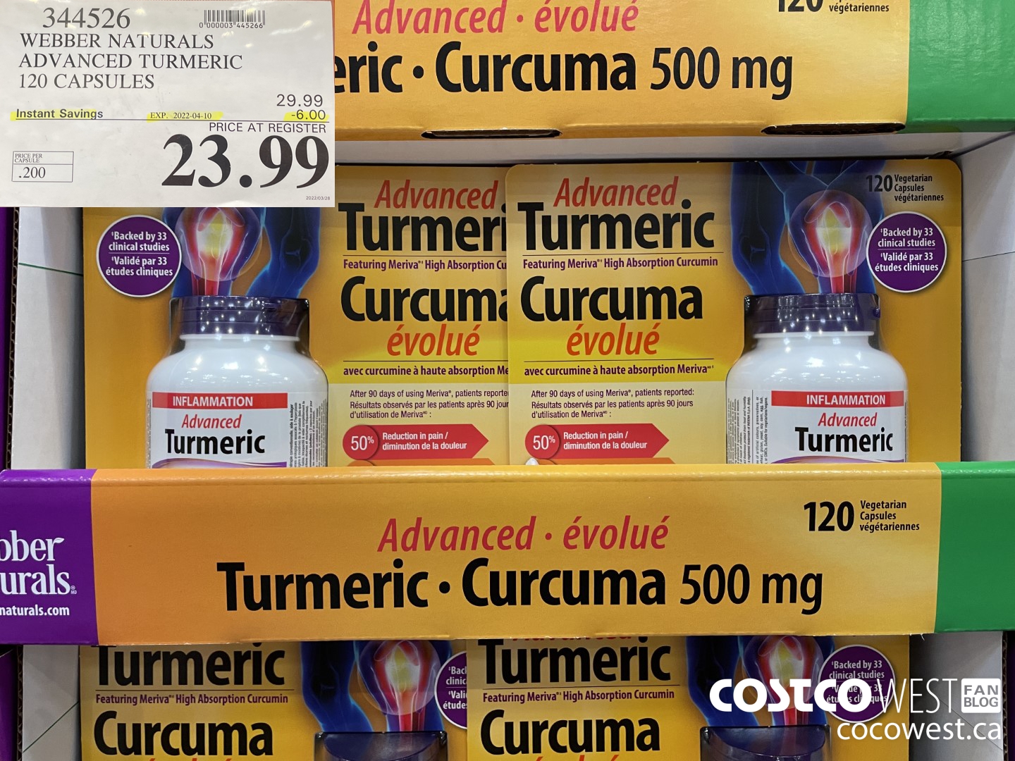 344526 WEBBER NATURALS ADVANCED TURMERIC 120 CAPSULES ($6.00 INSTANT SAVINGS EXPIRES ON 2022-04-10) $23.99