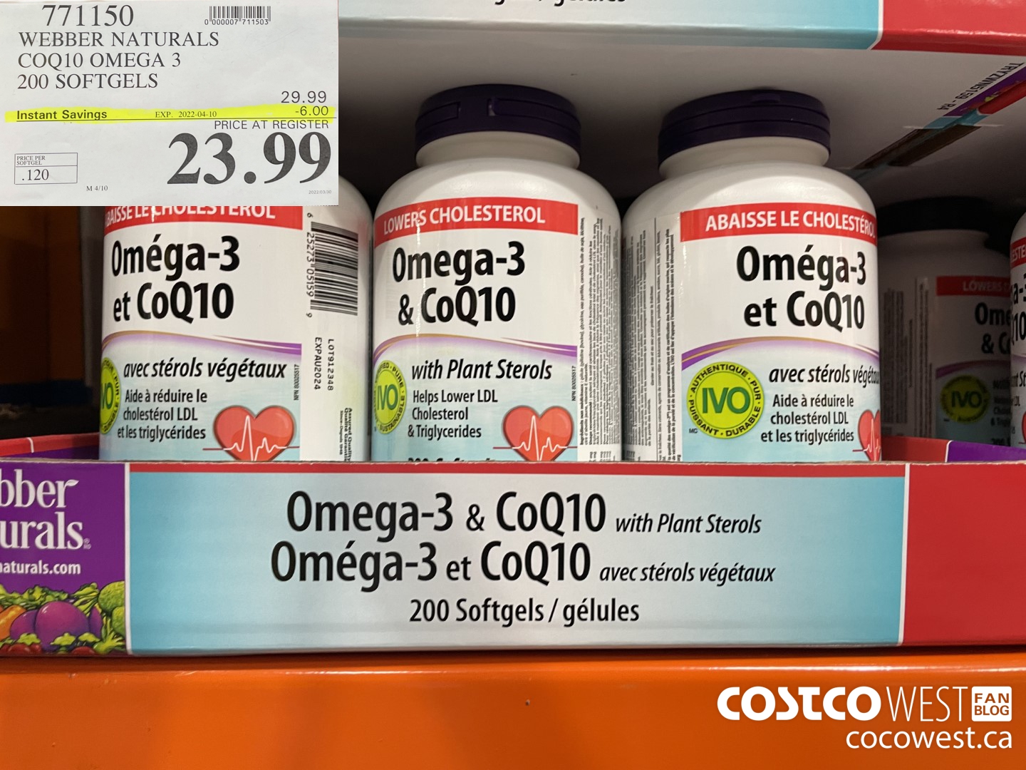 771150 WEBBER NATURALS COQ10 OMEGA 3 200 SOFTGELS ($6.00 INSTANT SAVINGS EXPIRES ON 2022-04-10) $23.99