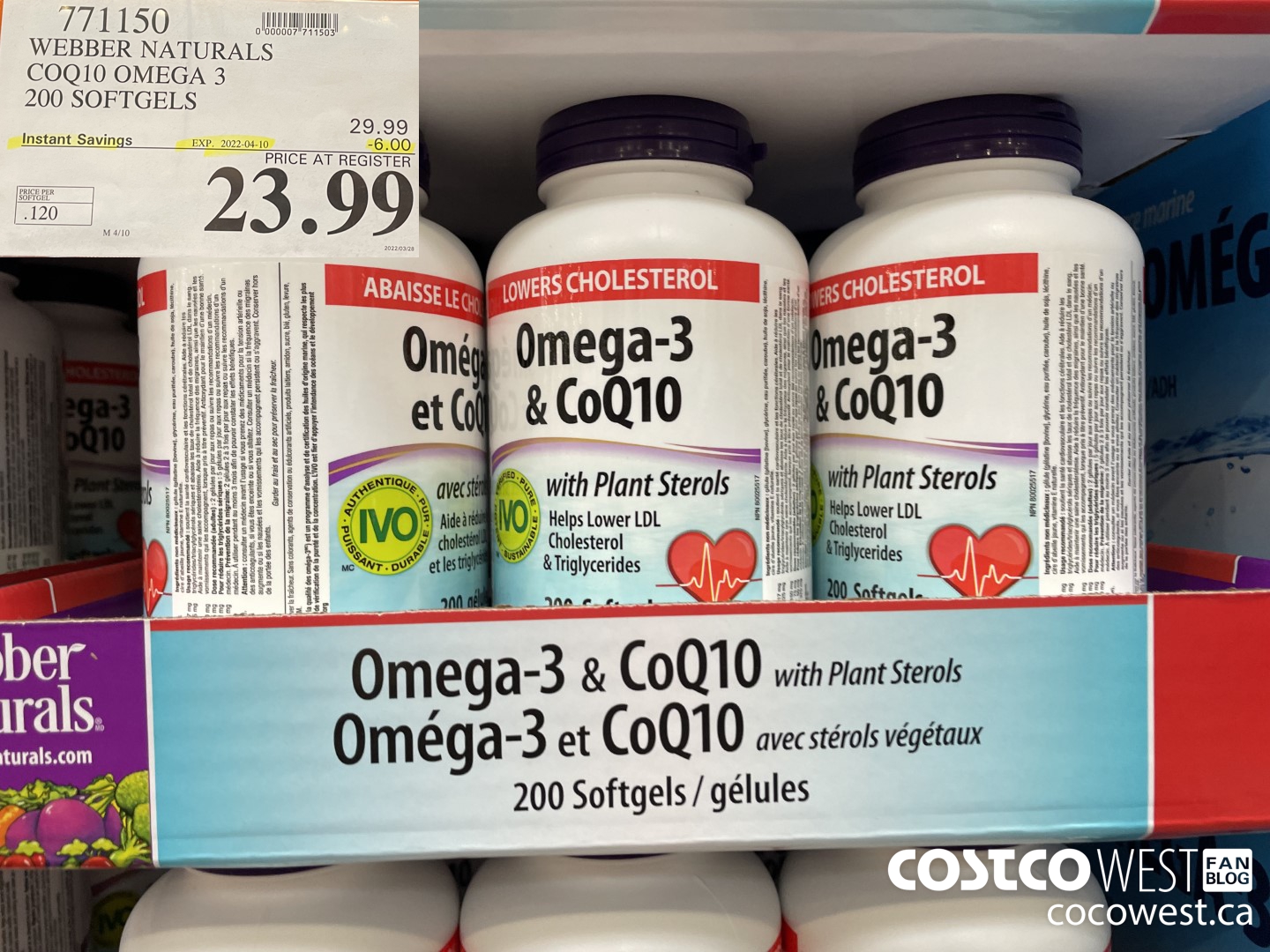 771150 WEBBER NATURALS COQ10 OMEGA 3 200 SOFTGELS ($6.00 INSTANT SAVINGS EXPIRES ON 2022-04-10) $23.99