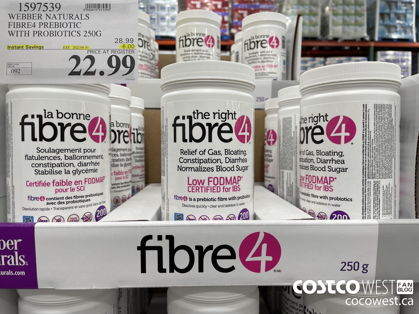 1597539 WEBBER NATURALS FIBRE4 PREBIOTIC WITH PROBIOTICS 250G ($6.00 INSTANT SAVINGS EXPIRES ON 2022-04-10) $22.99