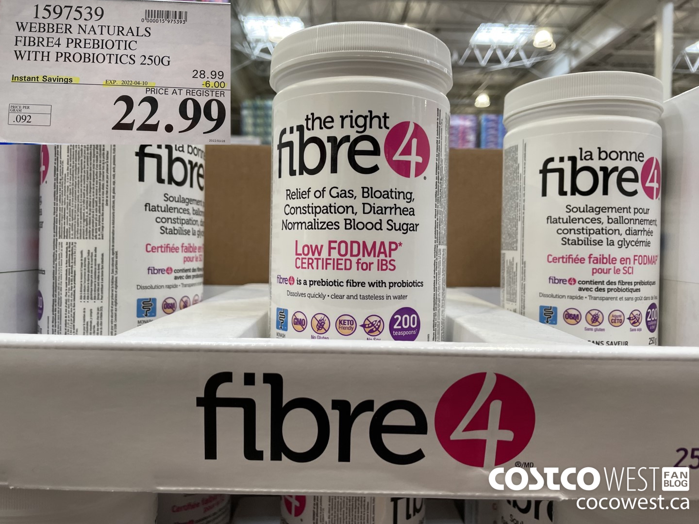 1597539 WEBBER NATURALS FIBRE4 PREBIOTIC WITH PROBIOTICS 250G ($6.00 INSTANT SAVINGS EXPIRES ON 2022-04-10) $22.99