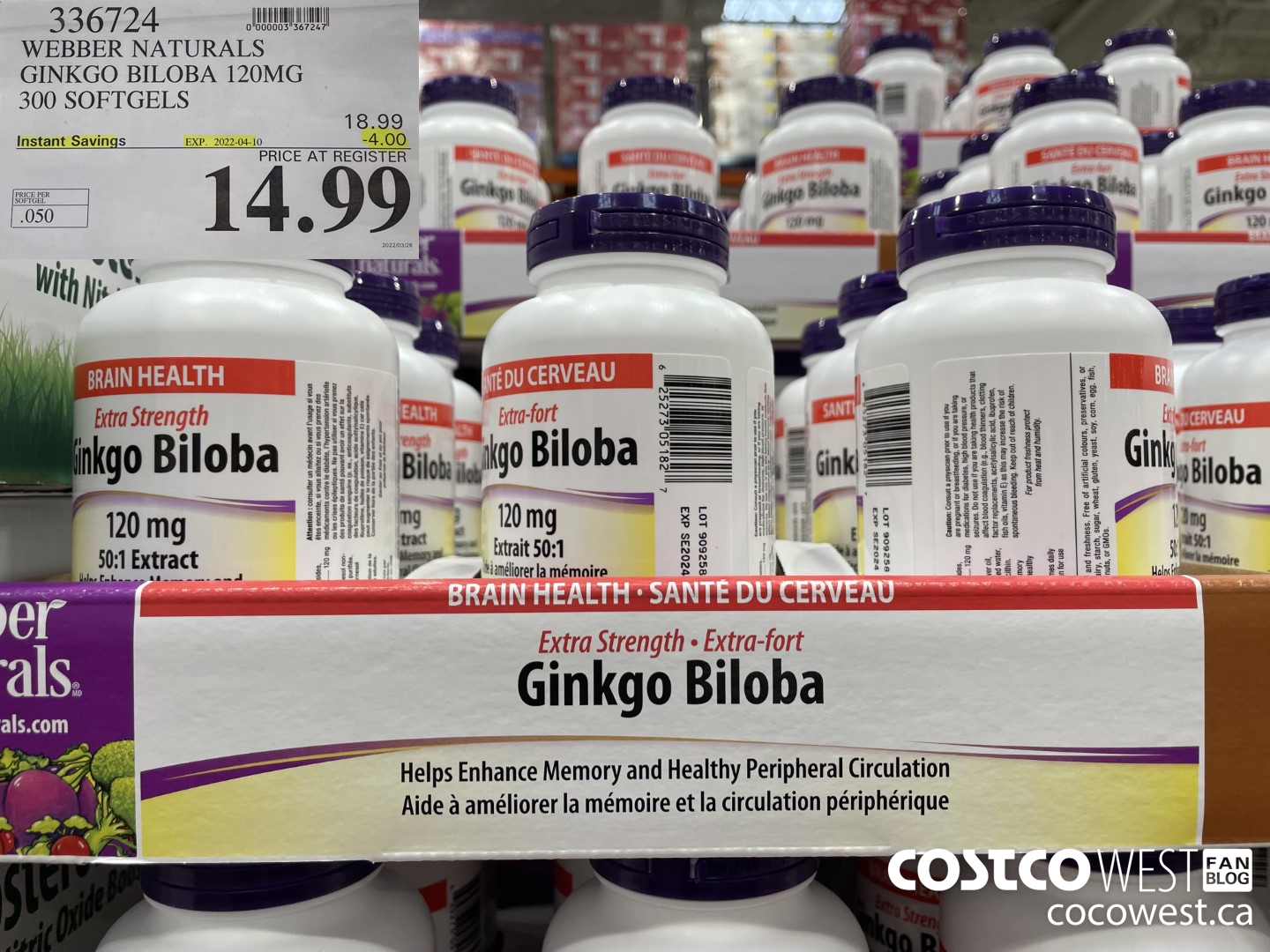 336724 WEBBER NATURALS GINKGO BILOBA 120MG 300 SOFTGELS ($4.00 INSTANT SAVINGS EXPIRES ON 2021-04-10) $14.99