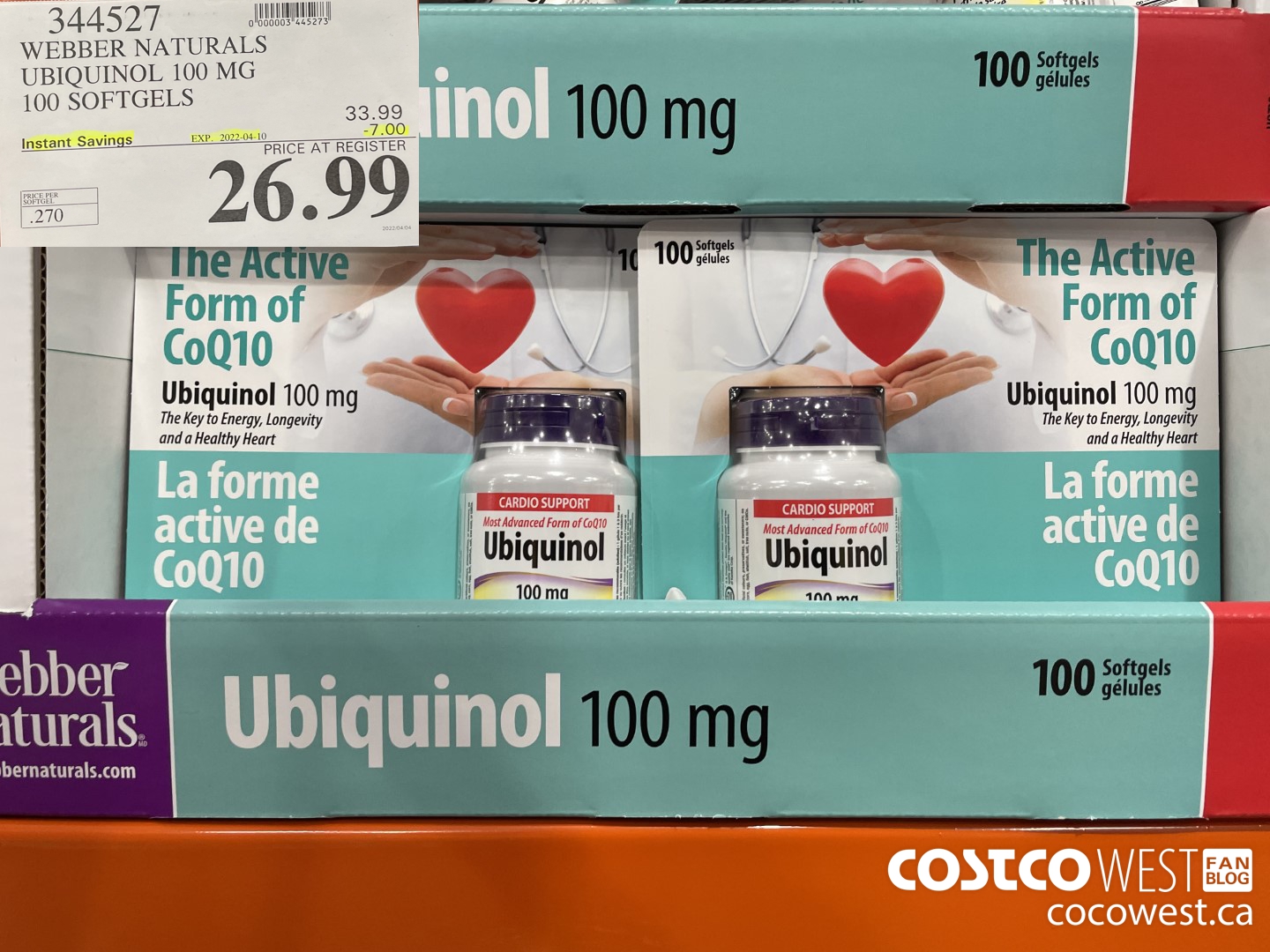344527 WEBBER NATURALS UBIQUINOL 100 MG 100 SOFTGELS ($7.00 INSTANT SAVINGS EXPIRES ON 2022-04-10) $26.99