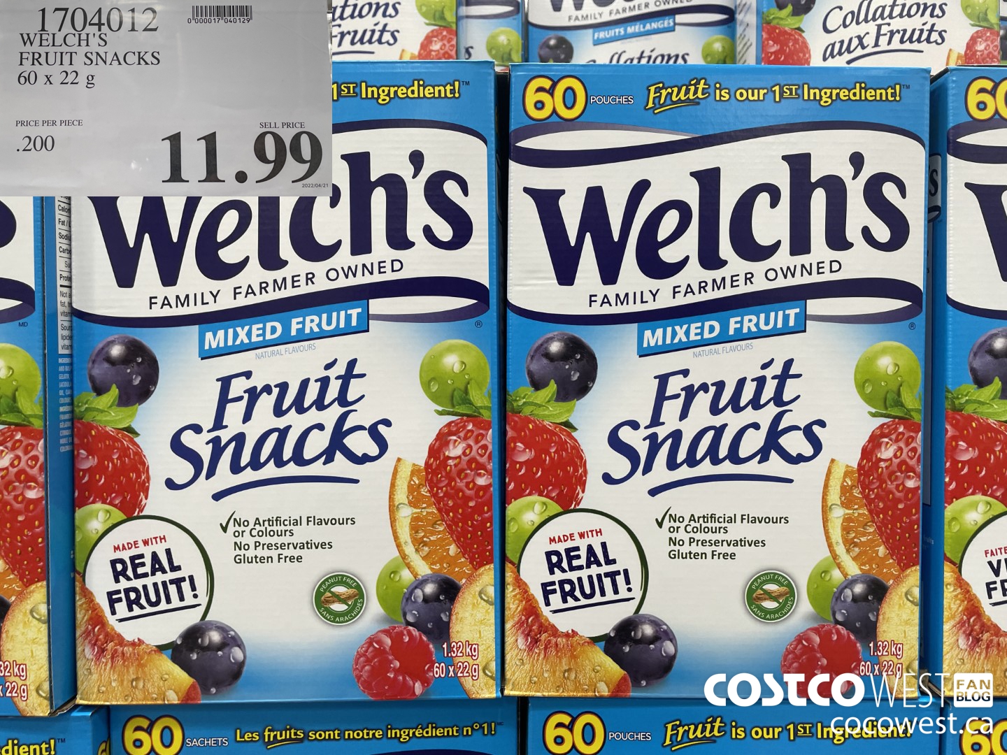 1704012 WELCH'S FRUIT SNACKS 60 x 22 g $11.99