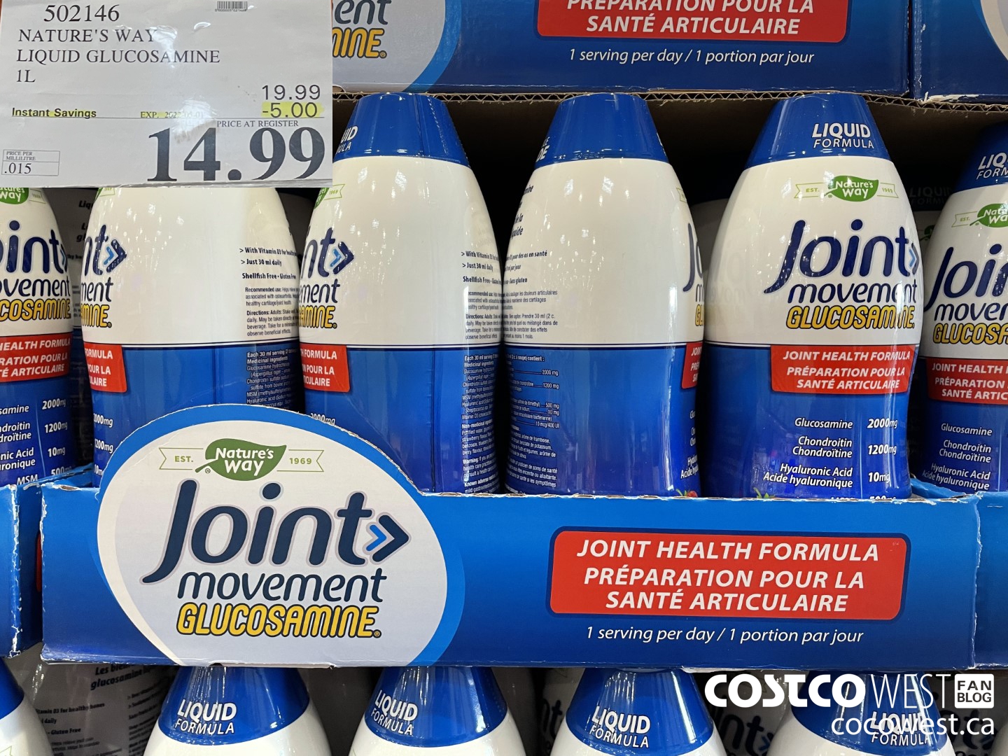 502146 WELLESSE LIQUID GLUCOSAMINE 1 L ($5.00 INSTANT SAVINGS EXPIRES ON 2022-05-01) $14.99