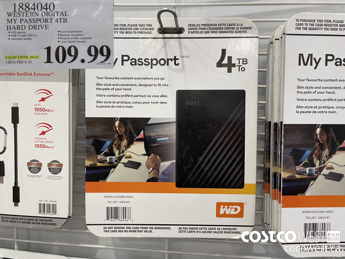 1884040 WESTERN DIGITAL MY PASSPORT 4TB HARD DRIVE (EXPIRES ON 2022-04-02) $109.99