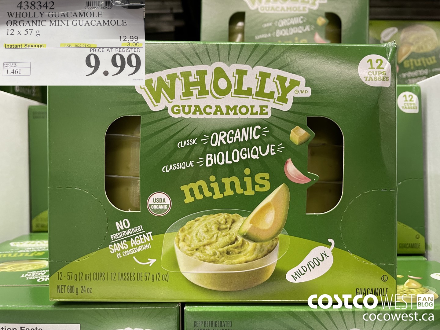 438342 WHOLLY GUACAMOLE ORGANIC MINI GUACAMOLE 12 x 57 g ($3.00 INSTANT SAVINGS EXPIRES ON 2022-04-03) $9.99