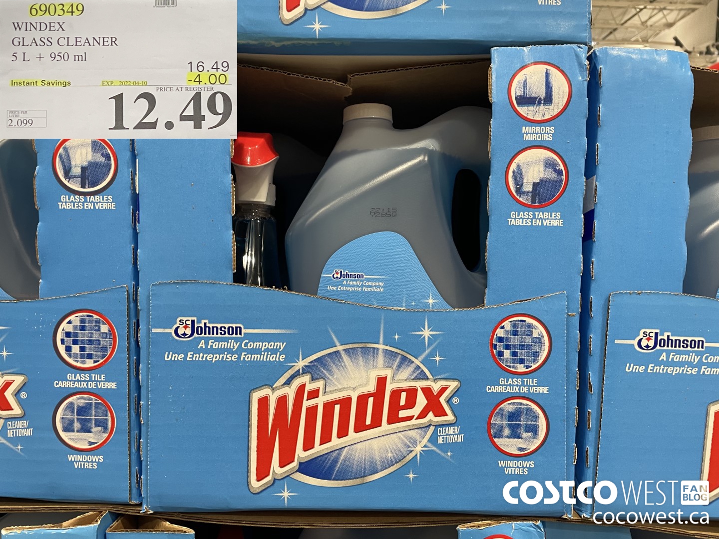 690349 WINDEX GLASS CLEANER 5L + 950ML ($4.00 INSTANT SAVINGS EXPIRES ON 2022-04-10) $12.49